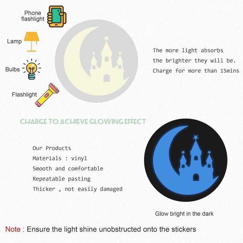 Robmoda Glow in The Dark Unicorn Wall Decal Sticker, Cute Fairy Girl Bedroom Star Decoration, Glowing Moon Castle Ceiling Decor for Nursery Room - Image 4